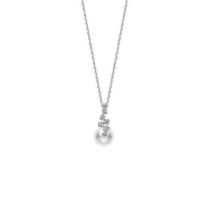 Mikimoto Diamond and Pearl Zigzag Pendant Necklace 0