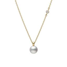 Mikimoto Akoya Pearl and Bezel Diamond Yellow Gold Necklace 0