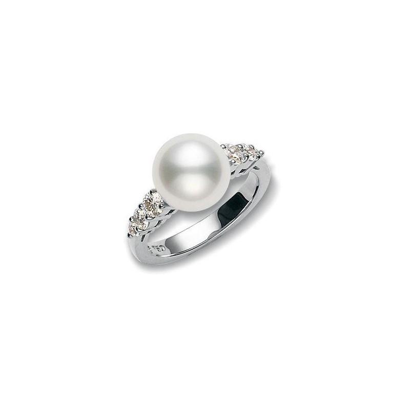 Mikimoto Morning Dew White South Sea Pearl and Diamond White Gold Ring 0