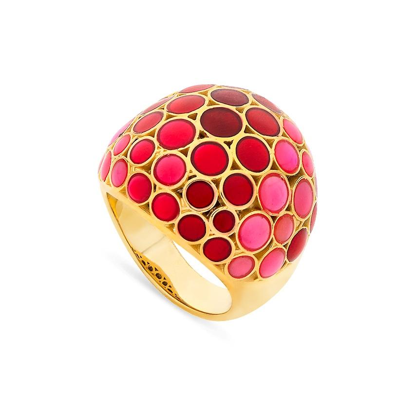 Jane Leslie Sterling Silver & Yellow Gold Plated Red & Pink Enamel Dome Ring 0