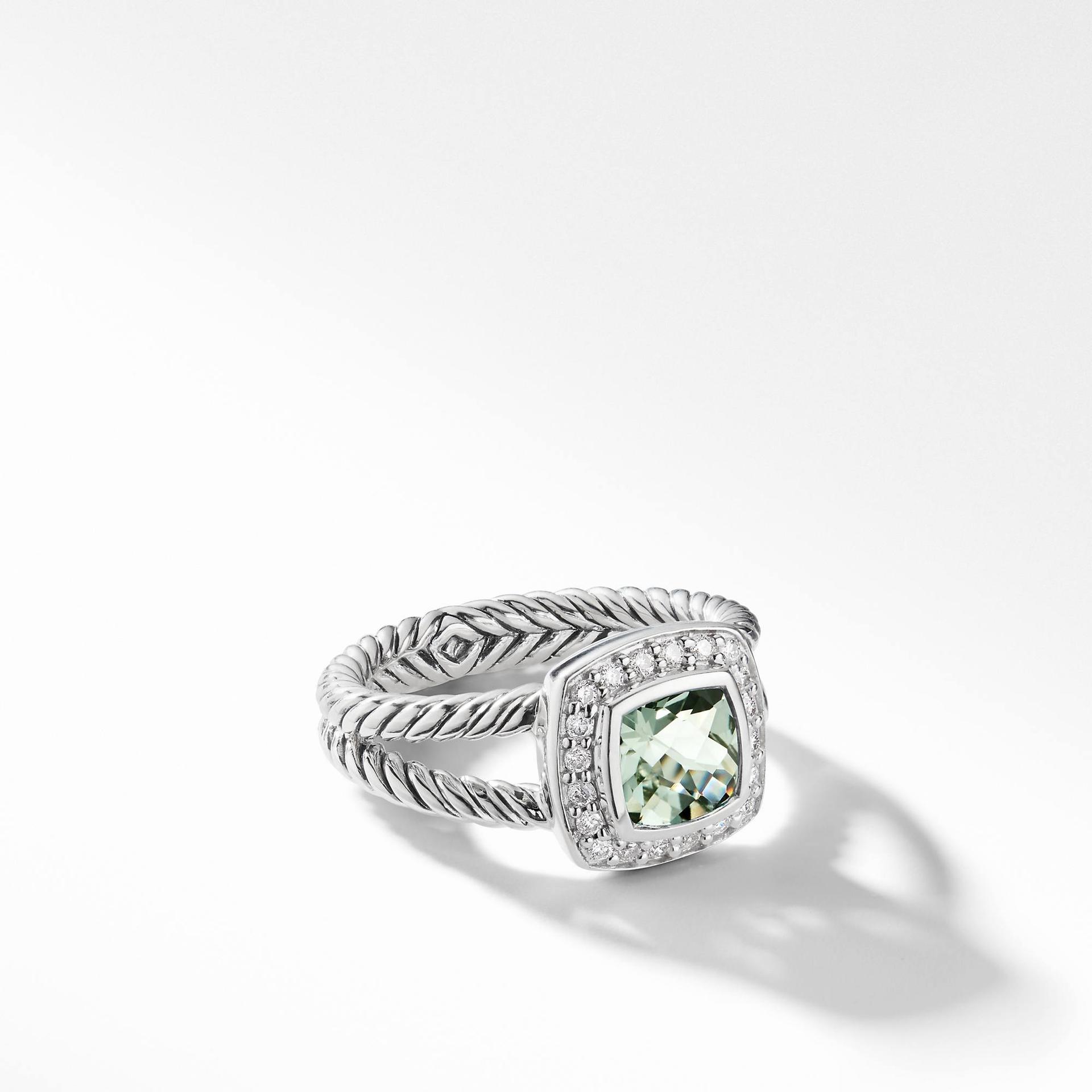 David Yurman Petite Albion Ring with Prasiolite and Diamonds, size 7 0