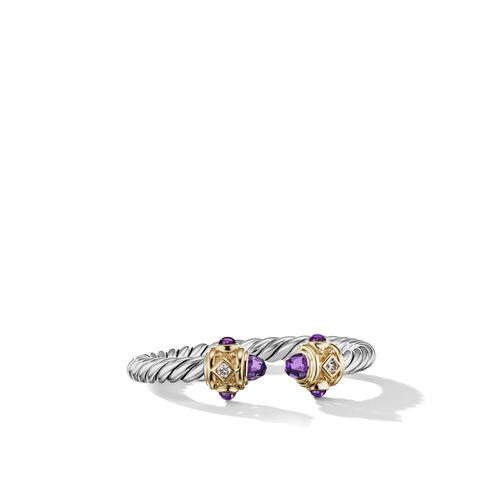 David Yurman Renaissance Ring in Sterling Silver with Amethyst, 14K Yellow Gold and Diamonds, size 7 0