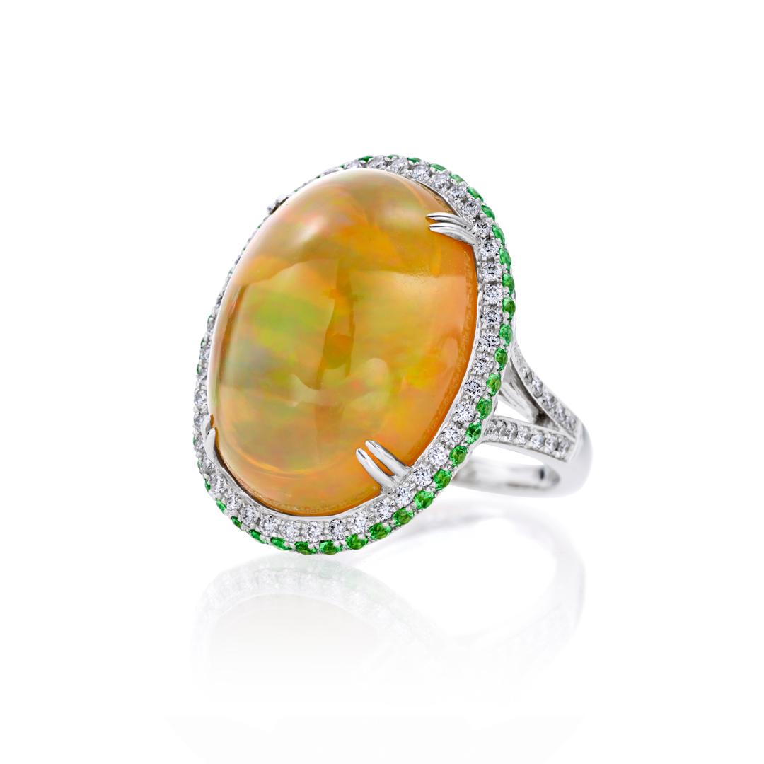 Opal, Tsavorite & Diamond Halo Ring 0