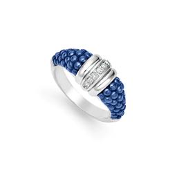 Lagos Blue Caviar Ceramic Diamond Stacking Ring 2