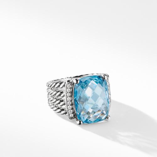 David Yurman Wheaton Ring in Sterling Silver with Blue Topaz and Pave Diamonds 0