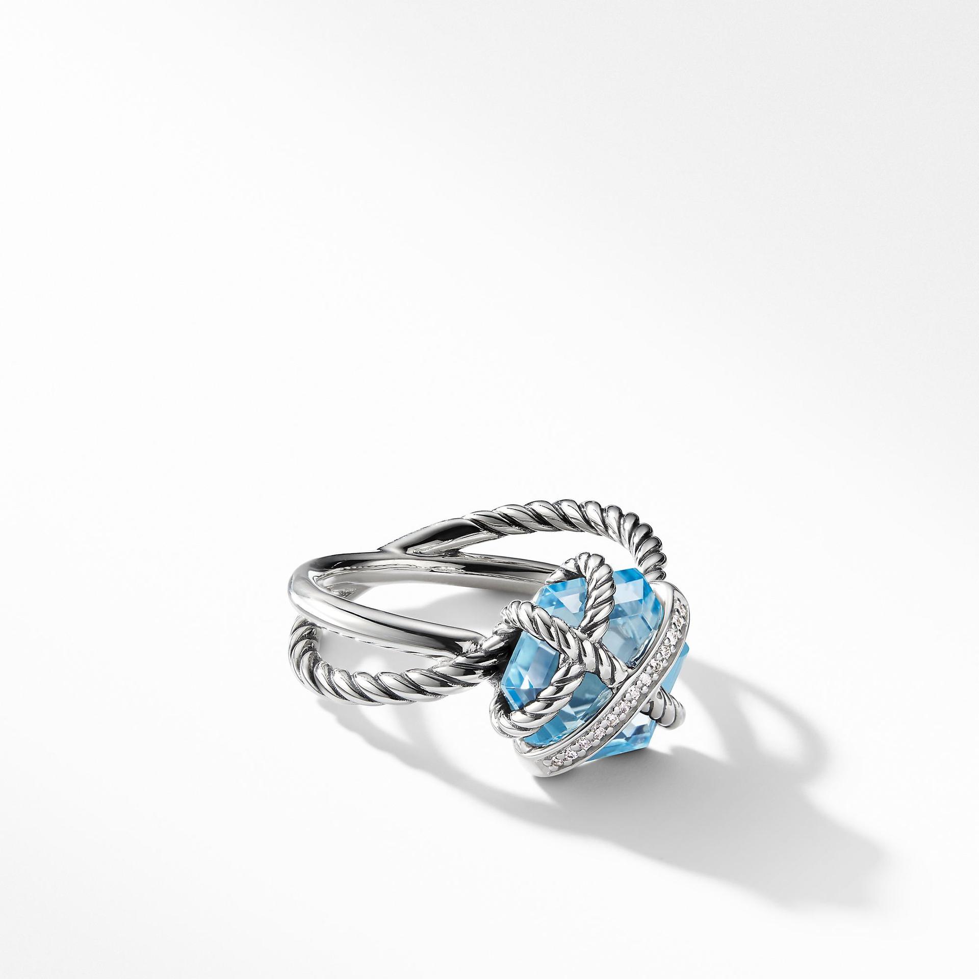 David Yurman Cable Wrap Ring with Blue Topaz and Diamonds 0