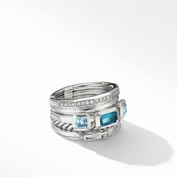 David Yurman Stax Wide Ring with Hampton Blue Topaz and Diamonds, size 7 0