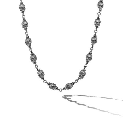 David Yurman Mens Memento Mori Skull Rosary Necklace in Sterling Silver, 24" 0