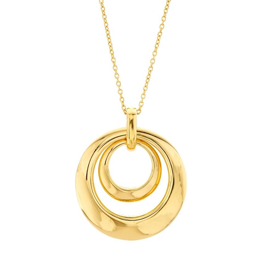Sterling Silver & Yellow Gold Plate Double Open Circle Pendant Necklace 0