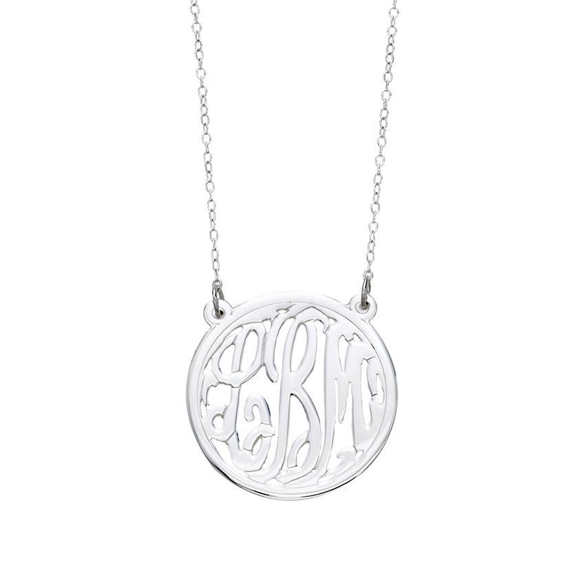 30mm Sterling Silver Circle Monogram Pendant Necklace
