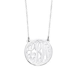 30mm Sterling Silver Circle Monogram Pendant Necklace
