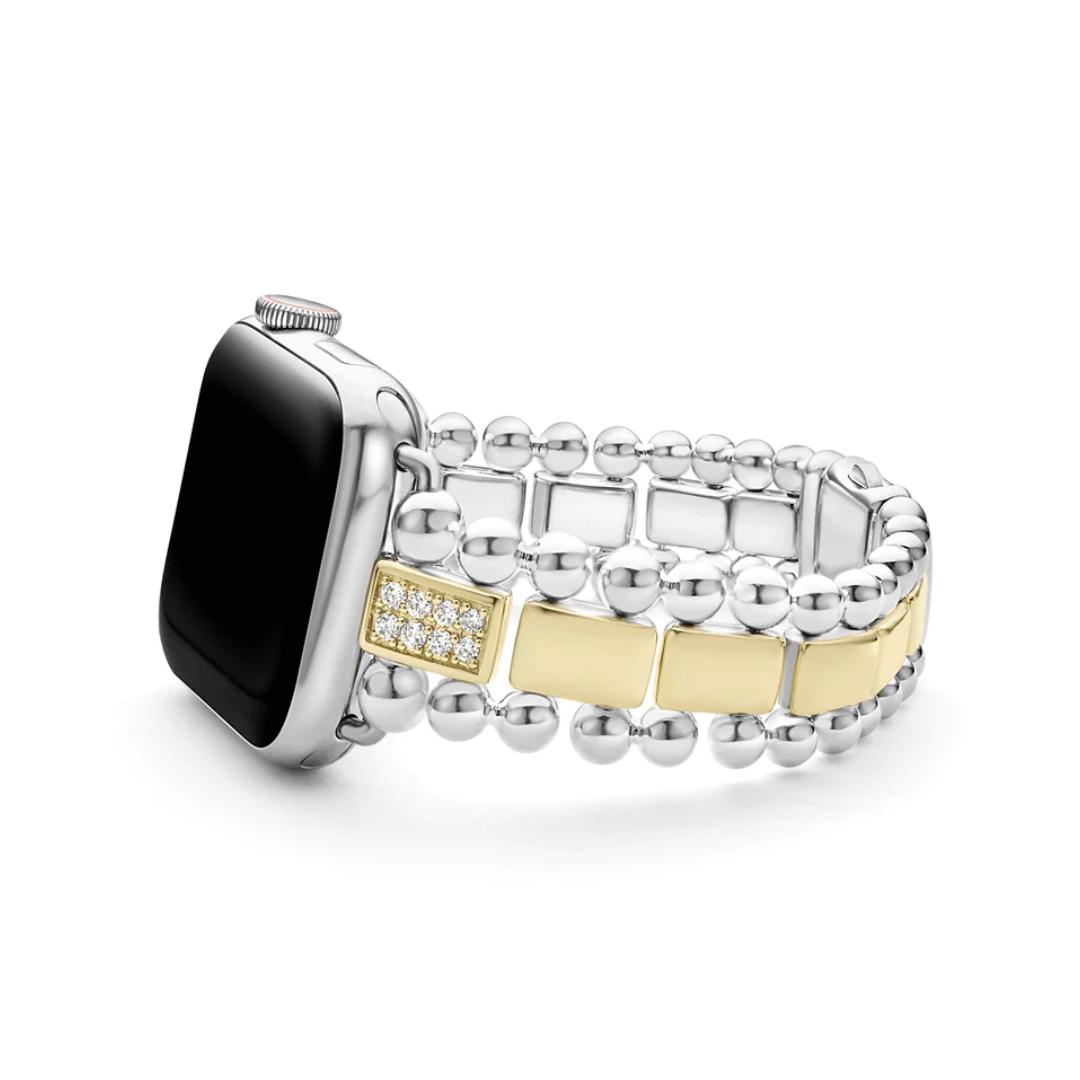 Lagos Smart Caviar Gold and Sterling Silver Single Diamond Watch Bracelet, 38mm- 45mm 4