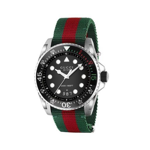 Gucci Dive Watch on iconic Green and red nylon strap  0