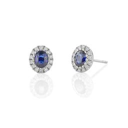 .82 CTW Oval Shaped Sapphire Post Earrings with Diamond Halo 0