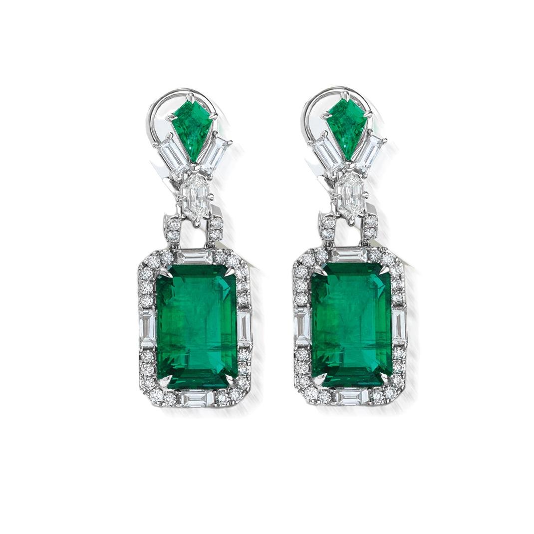 Emerald Drop Earrings with Diamonds 0