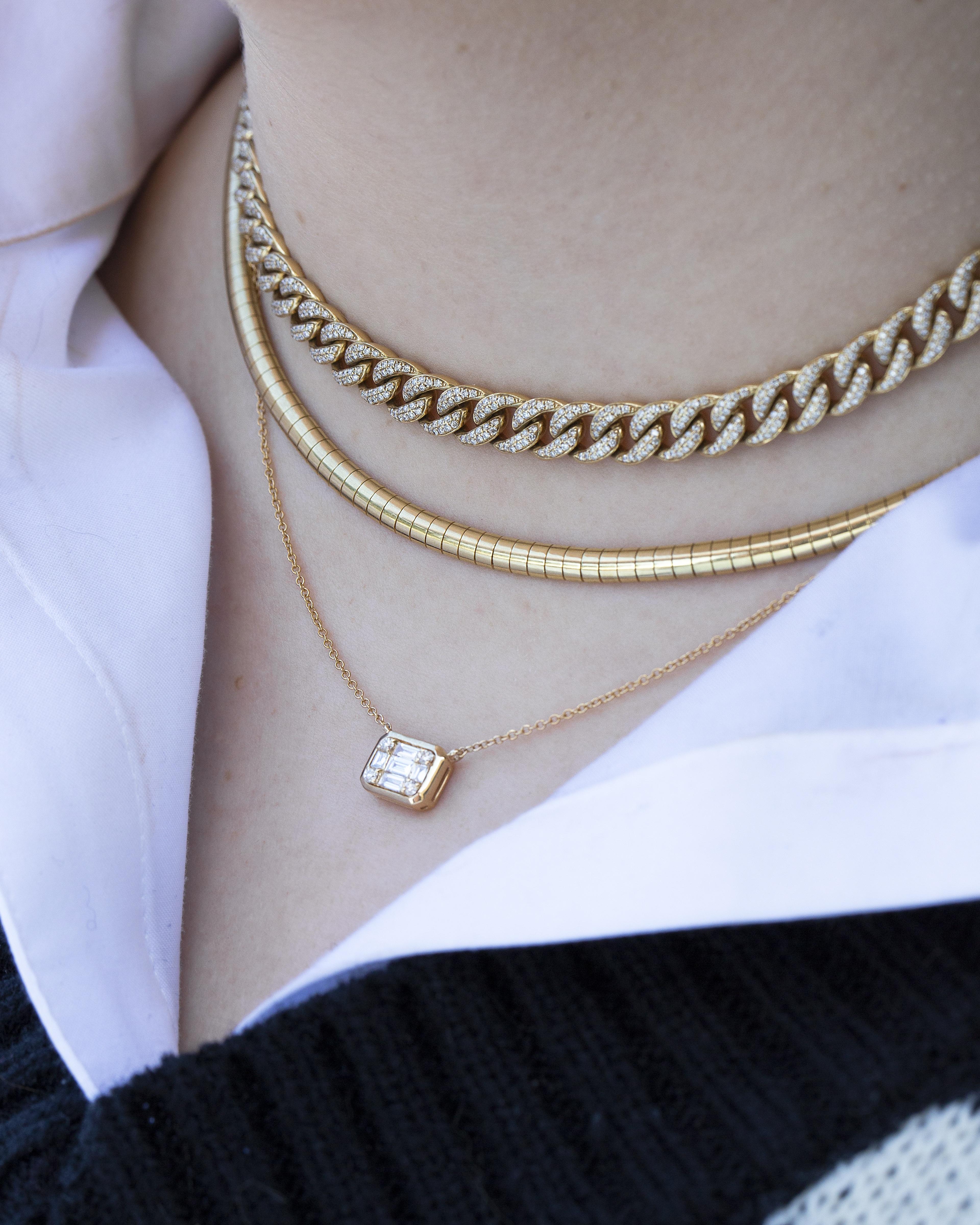 Baguette and Round Diamond Rectangular Necklace 1