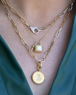 Yellow Gold and Diamond Lock and Key Necklace 1