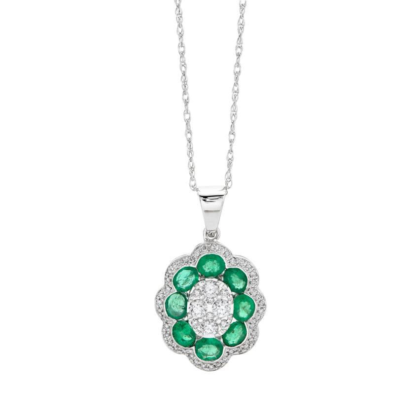 Gemstone and Diamond Cluster Pendant Necklace 0