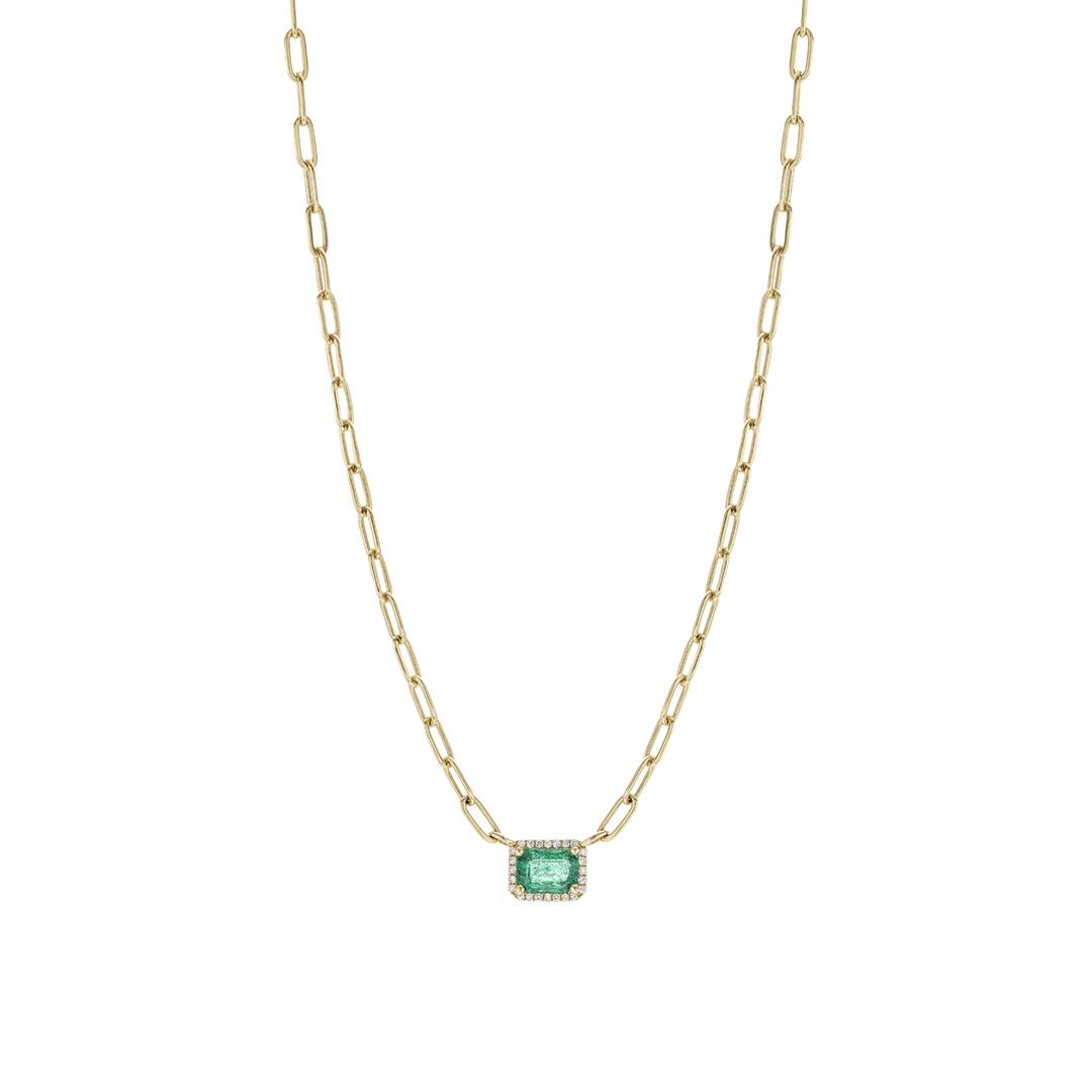 Emerald Cut Emerald Paperclip Necklace 0