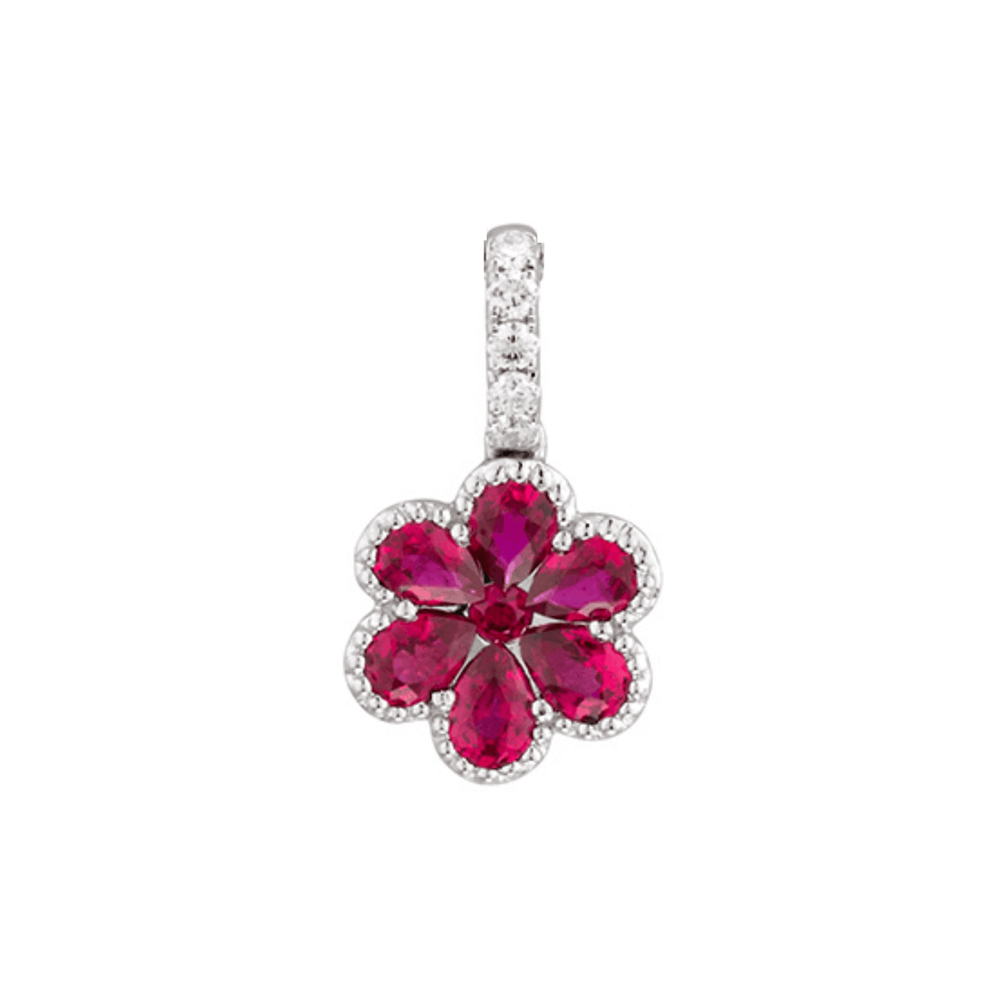 Flower Shaped .68 CTW Ruby Pendant Necklace with Diamonds 0