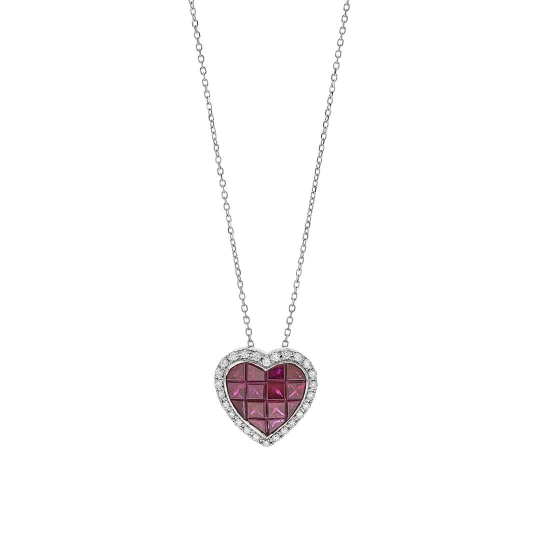 Ruby and Diamond Heart Pendant Necklace 0