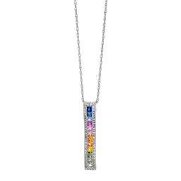 White Gold & Multi-Colored Sapphire Linear Bar Pendant Necklace_1