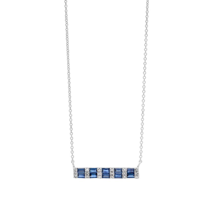 White Gold Blue Sapphire & Diamond Bar Necklace 0
