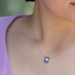 White Gold Diamond & Blue Sapphire Halo Pendant Necklace 1