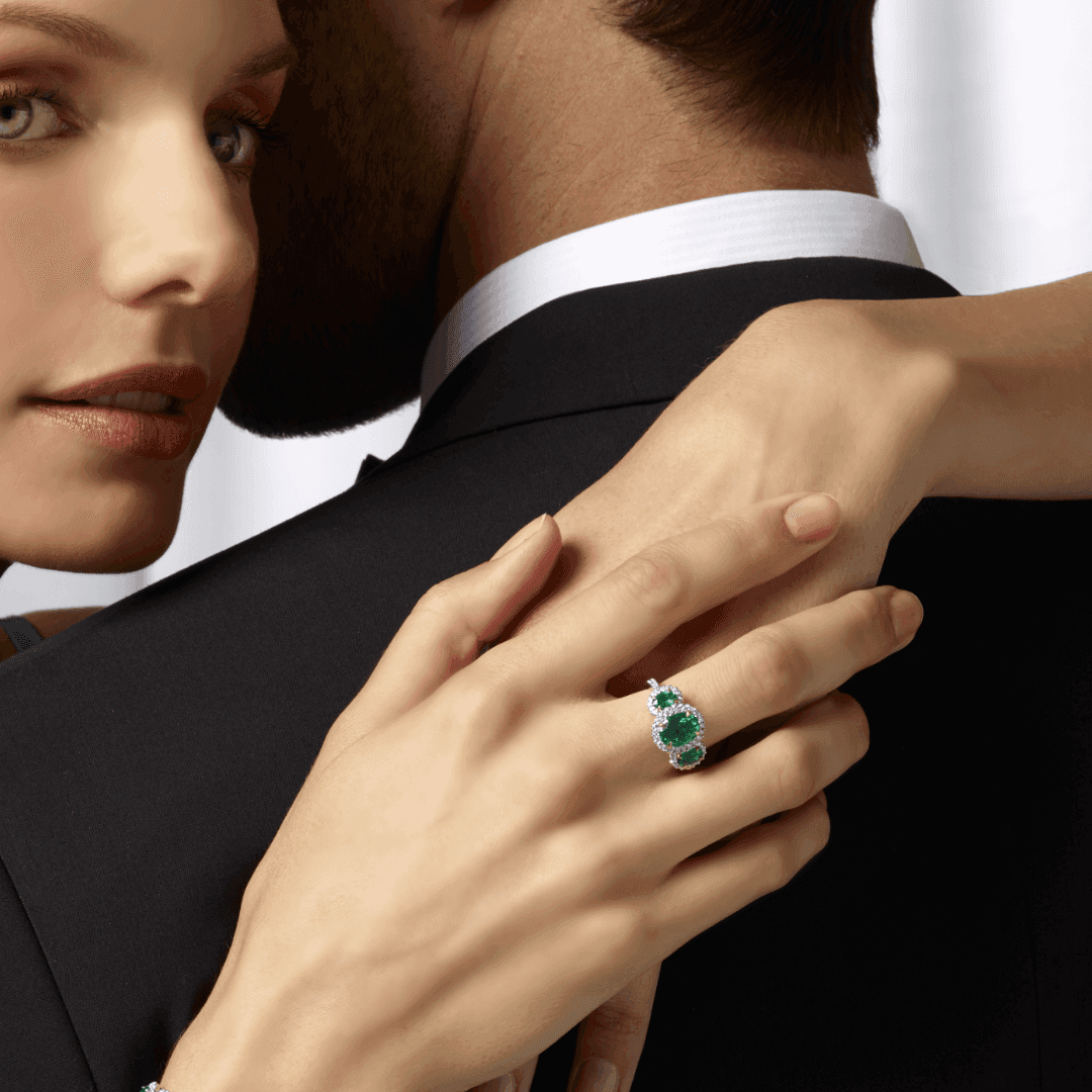 Three Stone Oval Emerald Ring with Diamonds 2