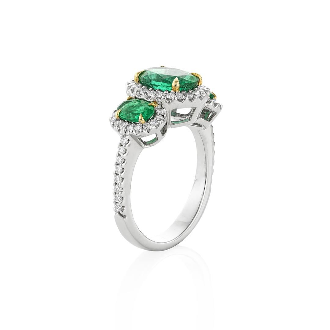 Three Stone Oval Emerald Ring with Diamonds 1