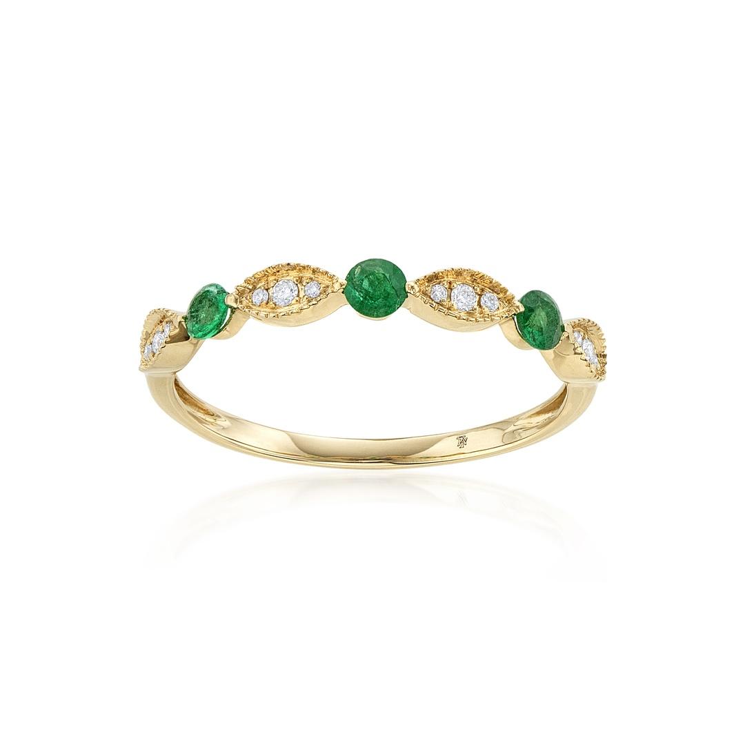 Round Emerald Band with Round Diamond Accents 0