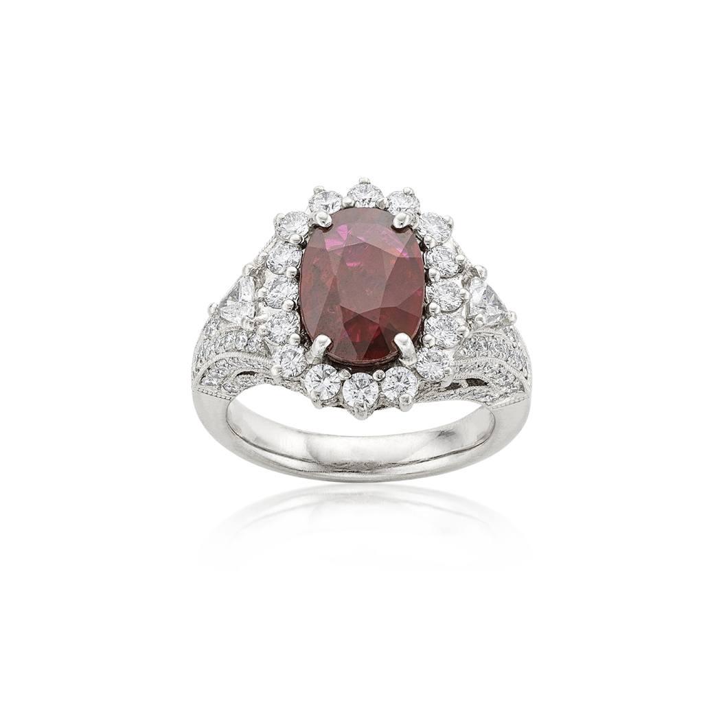 3.11 CT Oval Ruby Ring with Round Diamond Accents and Split Shank 1