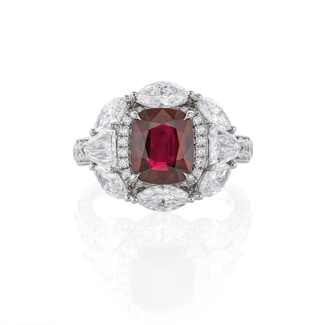 2.66 Carat Cushion Ruby Ring with Diamonds 2