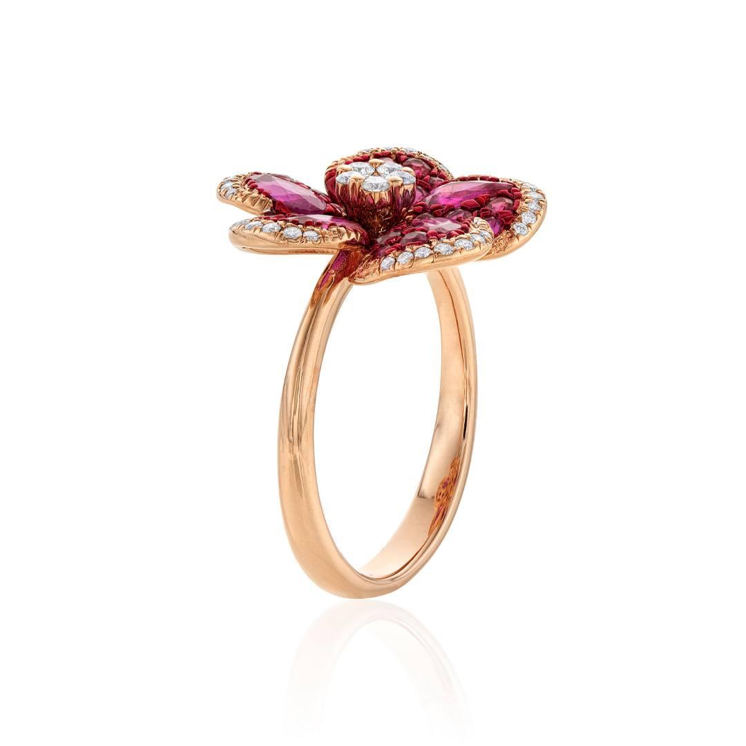 Ruby and Diamond Rose Gold Flower Ring 1