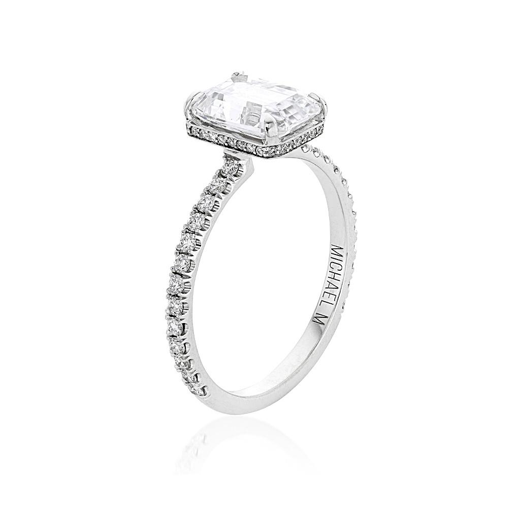 White Gold & Emerald Cut Diamond Engagement Ring Setting 1