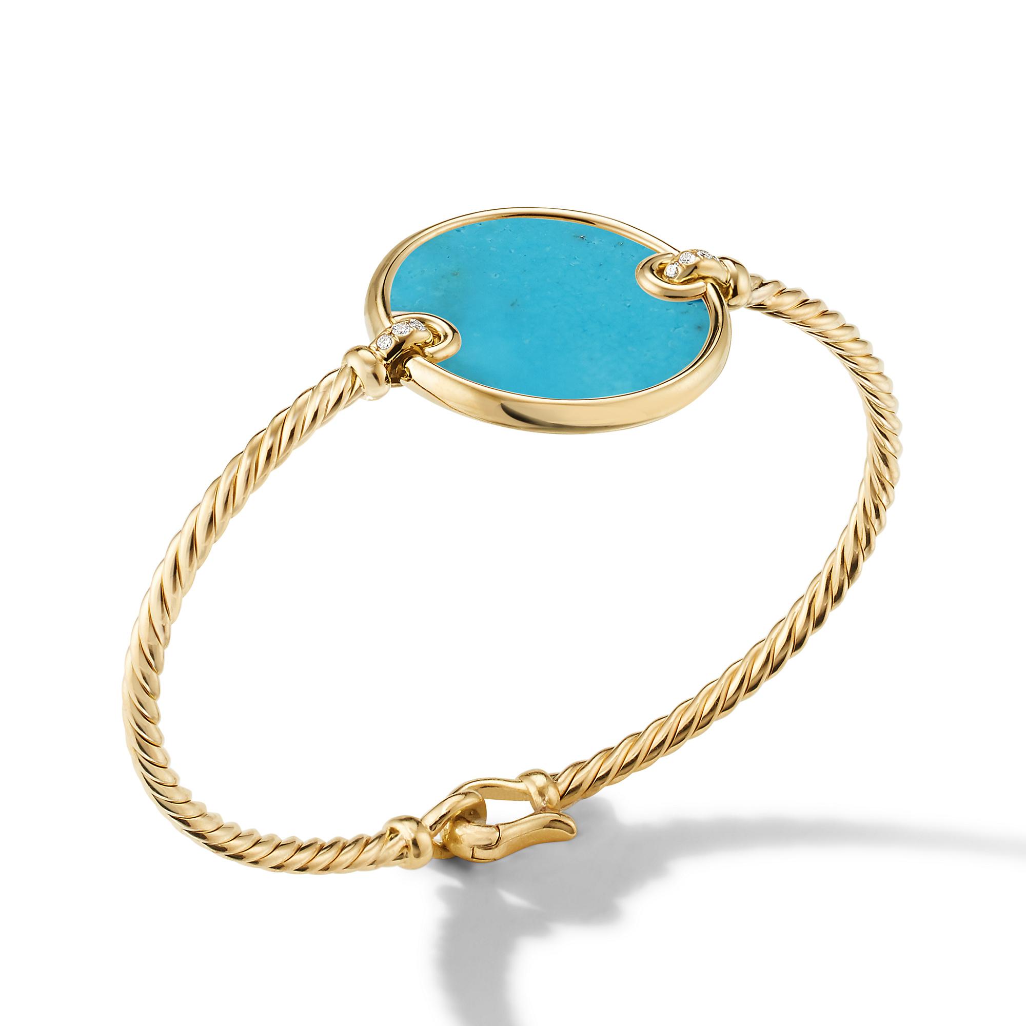 David Yurman DY Elements Bracelet in 18K Yellow Gold with Turquoise and Pave Diamonds