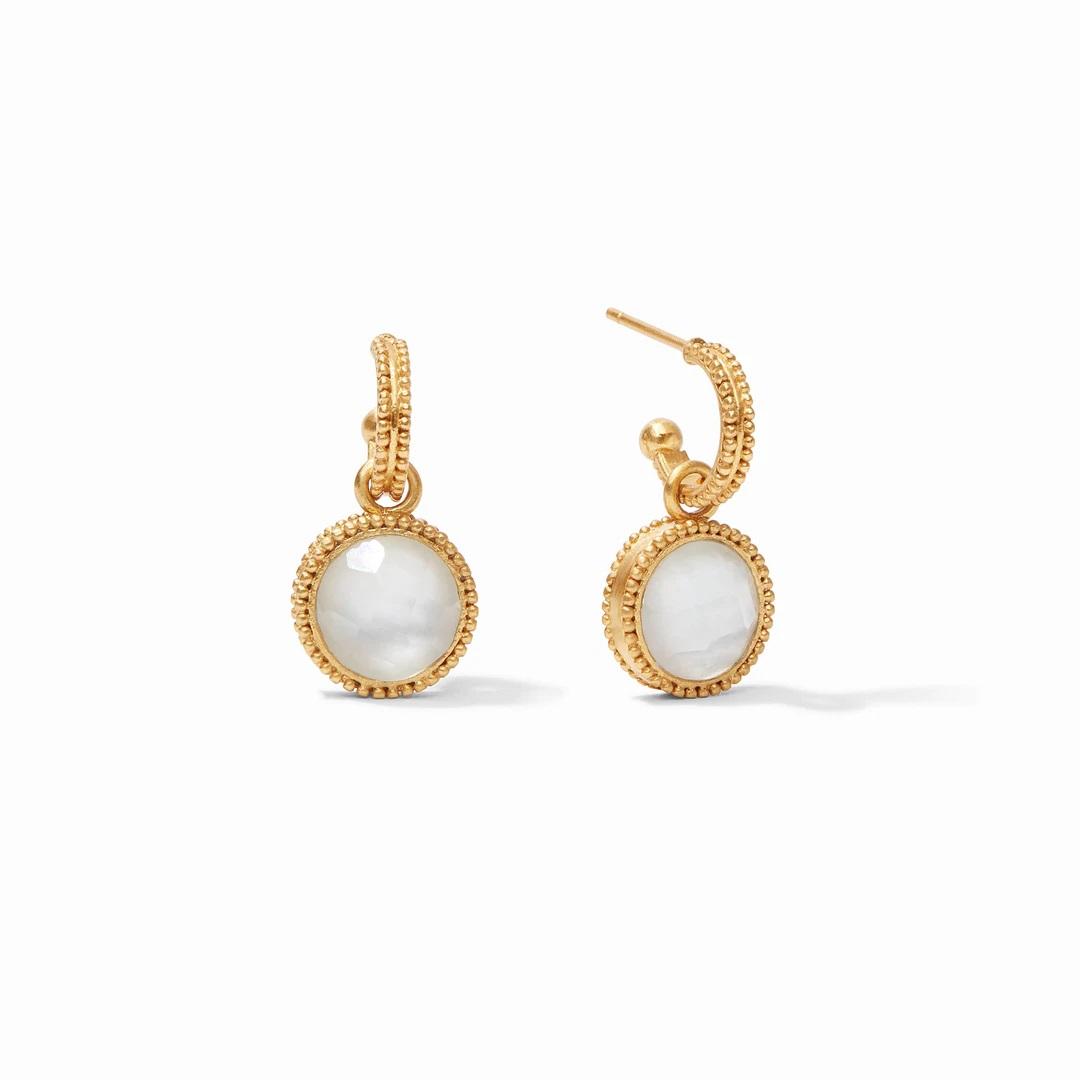 Julie Vos Fleur de Lis Hoop & Charm Earrings in Iridescent Clear Crystal