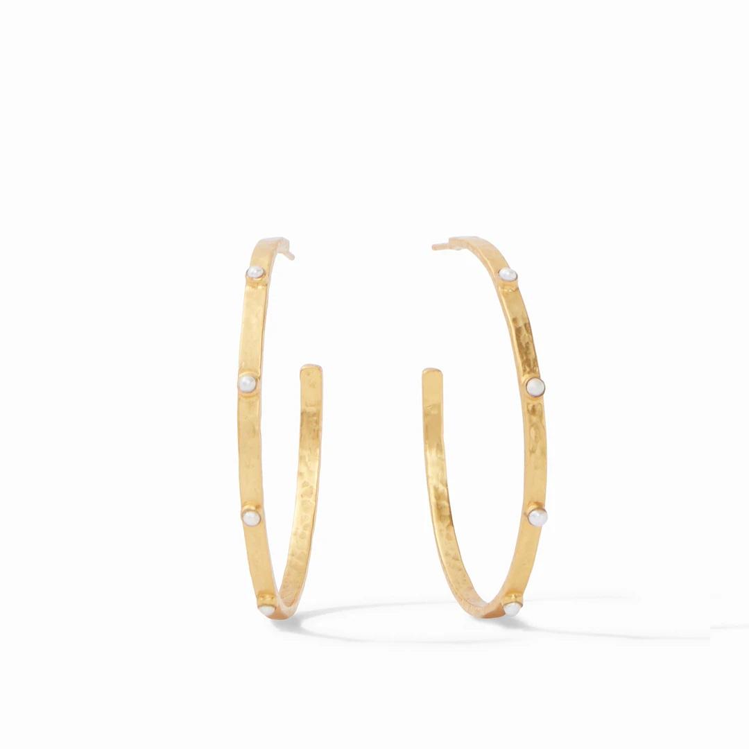 Julie Vos Crescent Large Stone Hoop Earrings with Pearls