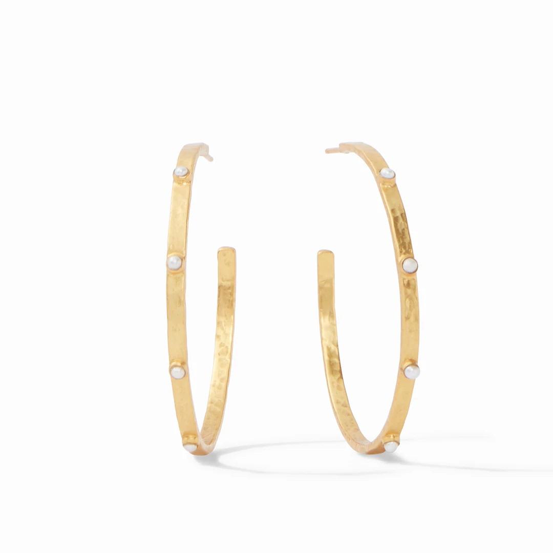 Julie Vos Crescent Stone XL Hoop Earrings with Pearls