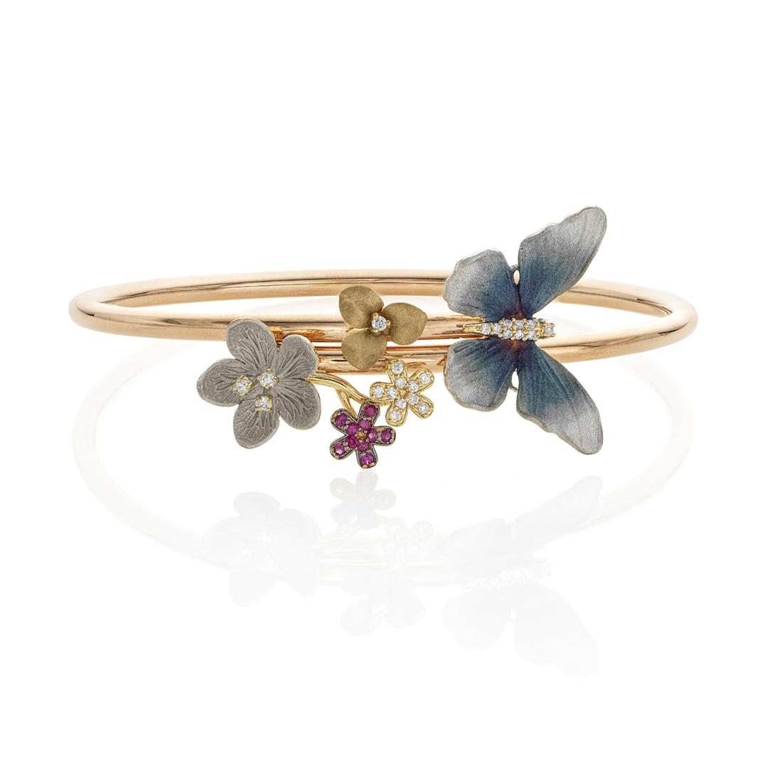 Ruby and Diamond Butterfly Bangle