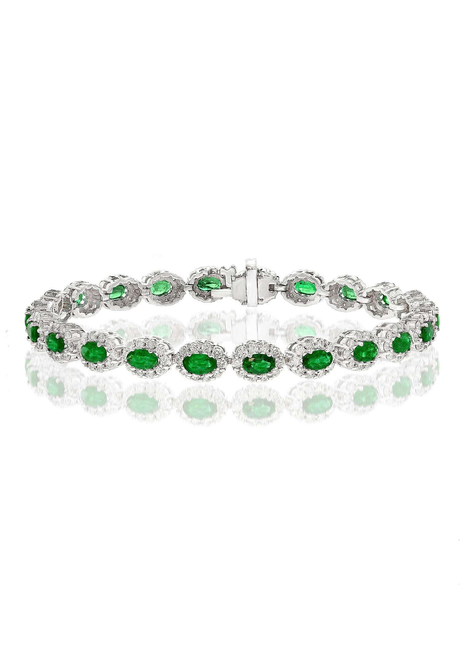 Oval Shaped Emerald Bracelet with Diamonds