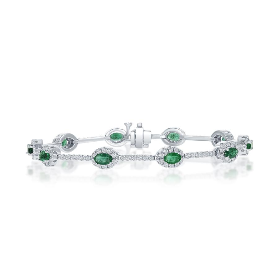 Oval Shaped Emerald Station Bracelet with Diamonds