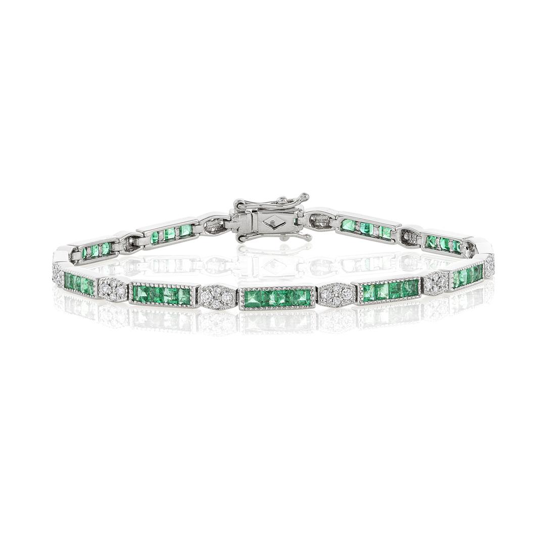 Square Emerald and Round Diamond Bracelet