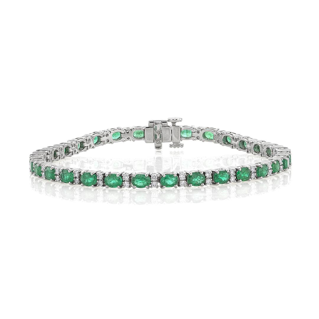 Oval Emerald and Diamond Station Bracelet