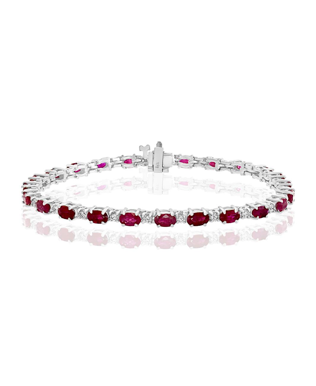 Alternating Ruby and Round Diamond Bracelet