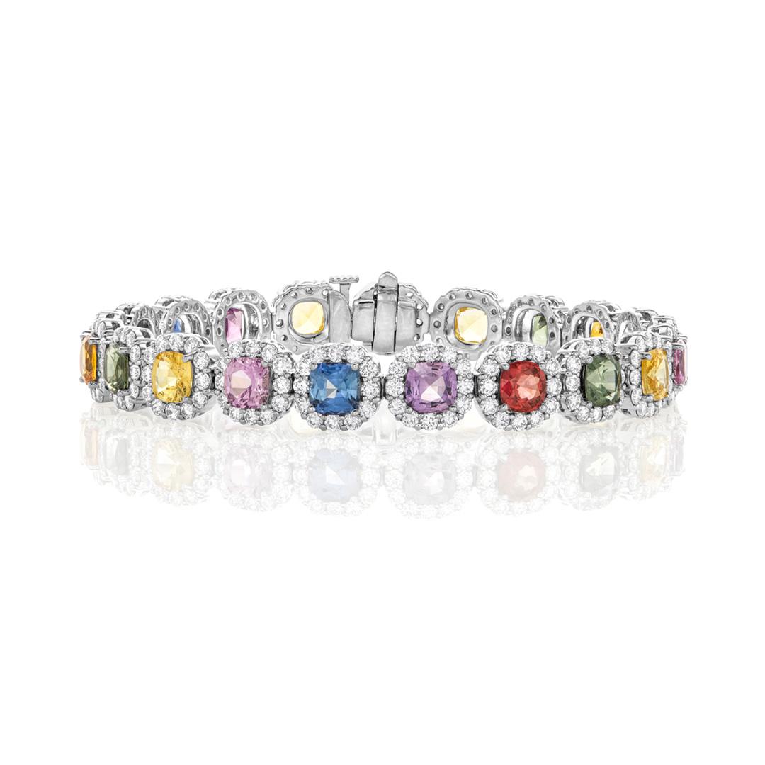 Multicolored Sapphires Bracelet with Diamonds