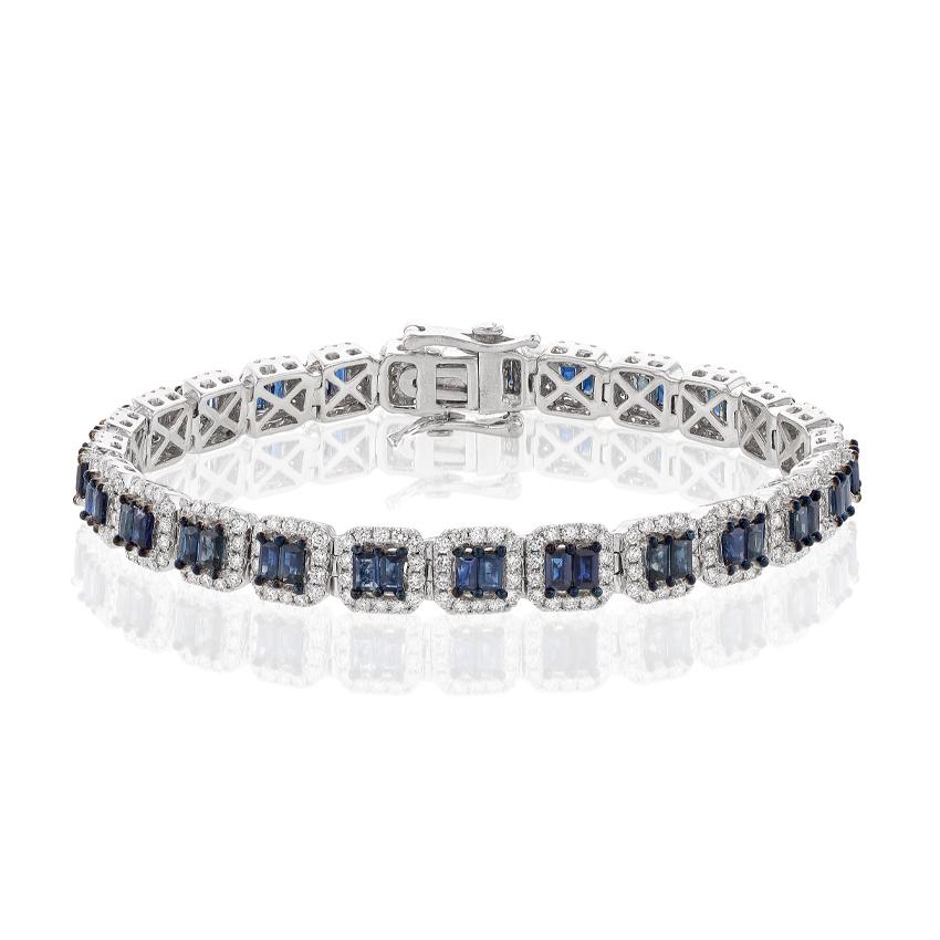 5.78 Ctw Baguette Sapphire & Diamond Line Bracelet
