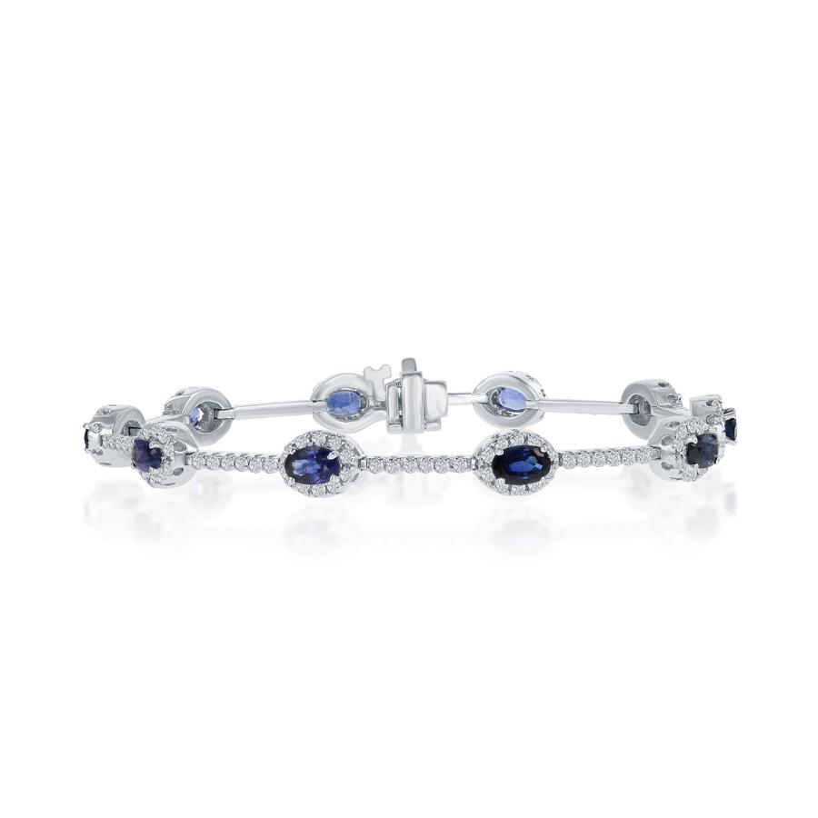 Oval Shaped Sapphire Station Bracelet with Diamonds