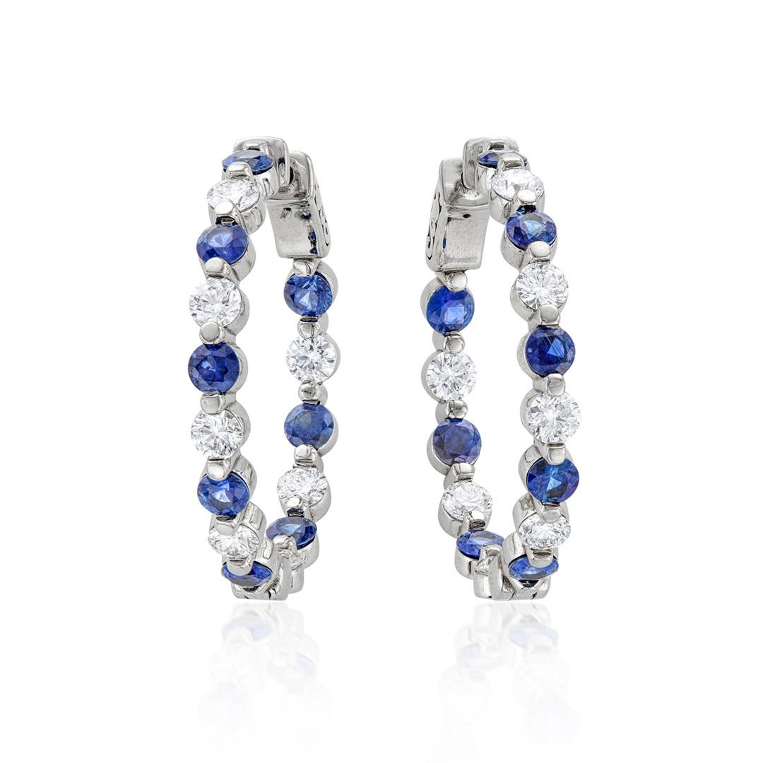 Sapphire and Diamond Hinged In/Out Hoop Earrings