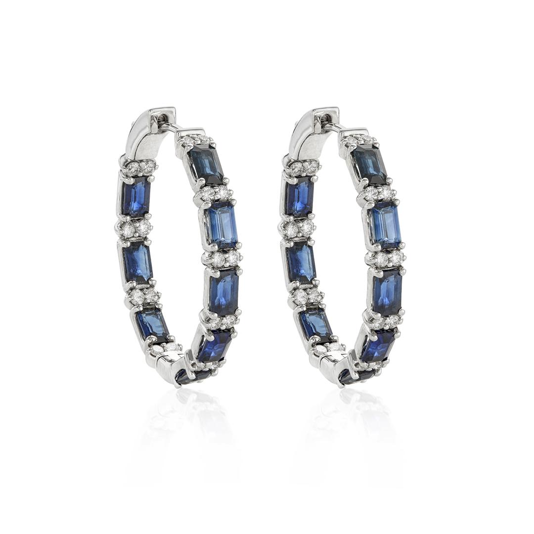 Emerald Cut Sapphire In and Out Hoop Earrings